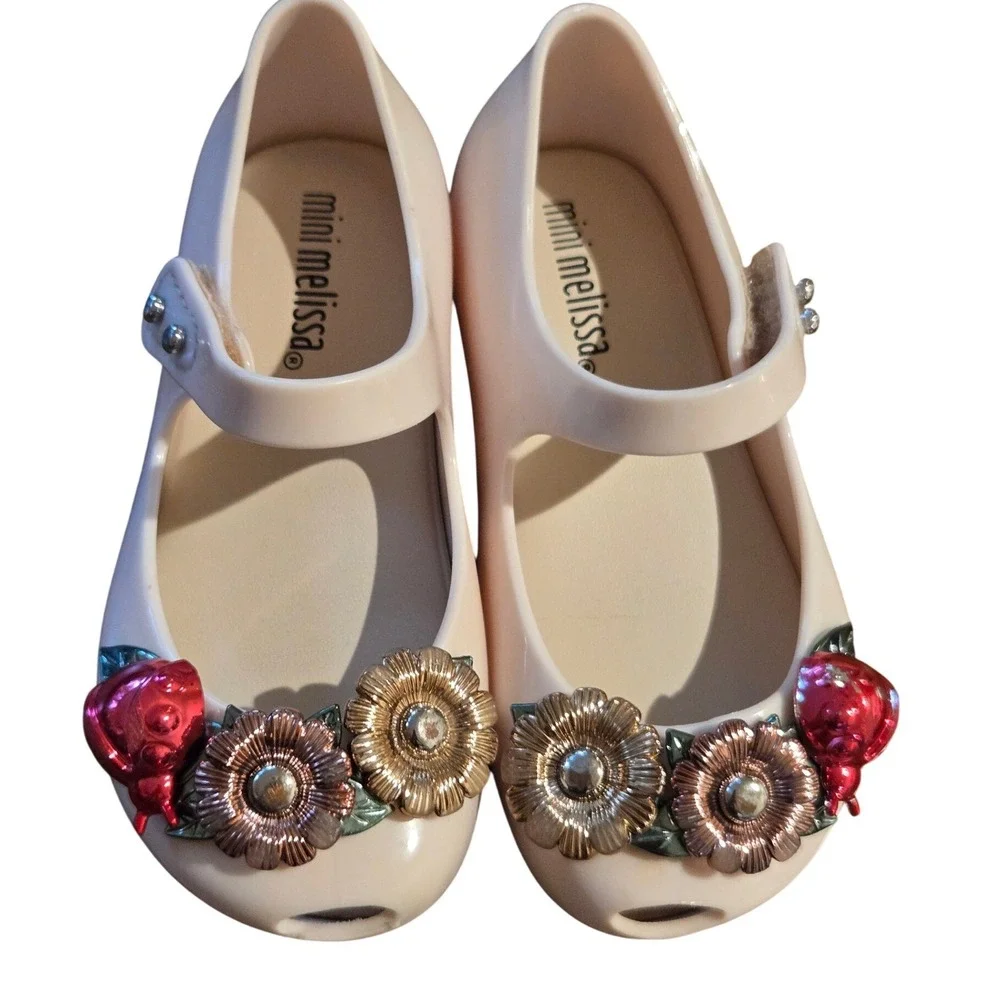 Mini Melissa Ultragirl Flower Ladybug‎ Pink Jelly Mary Jane Flats Kids Size 7